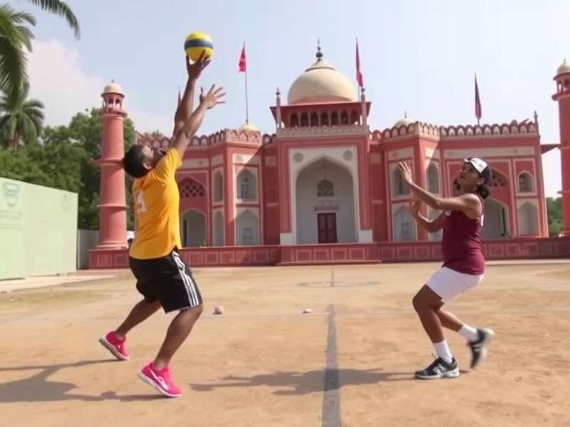 Mahal Volley Elite Banner - Players in action on an Indian-themed court
